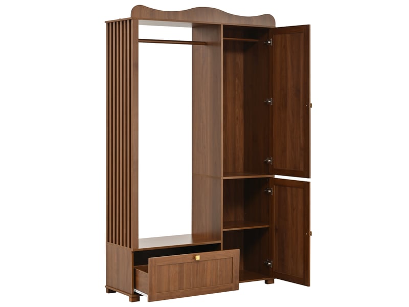 Armoire penderie ouverte avec miroir et 2 portes 1 tiroir, mdf noyer, 115,5x38,5x194,5 cm  - Conforama D