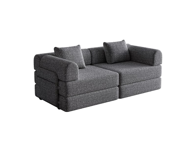  Canapé convertible 2 places - 184x91x70cm - chauffeuse lit chenille, poches rangement, cadre acier - gris foncé  - Conforama A