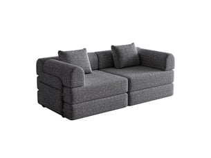 Canapé convertible 2 places - 184x91x70cm - chauffeuse lit chenille, poches rangement, cadre acier - gris foncé