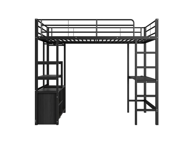 Lit mezzanine avec bureau, prise usb et rangements, métal noir, 90x200 cm, sans matelas - Conforama A