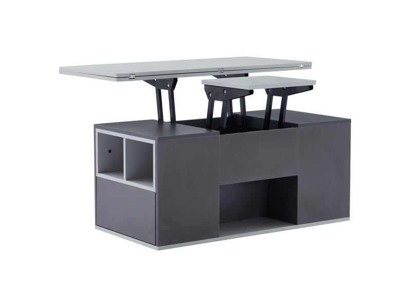  Table basse relevable ulevr 100 x 51 x 47 cm, plateau 2-en-1 avec rangement, panneau de particules gris foncé et gris clair  - Conforama A