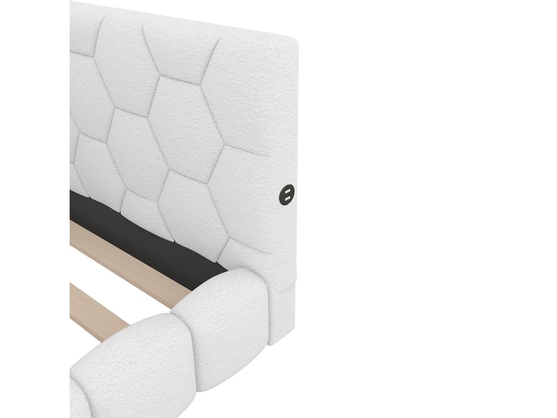  Canapé-lit 90 × 200 cm, lit avec sommier à lattes, éclairage d'ambiance à 16 couleurs, port usb-c, tissu imitation peluche, blanc  - Conforama W