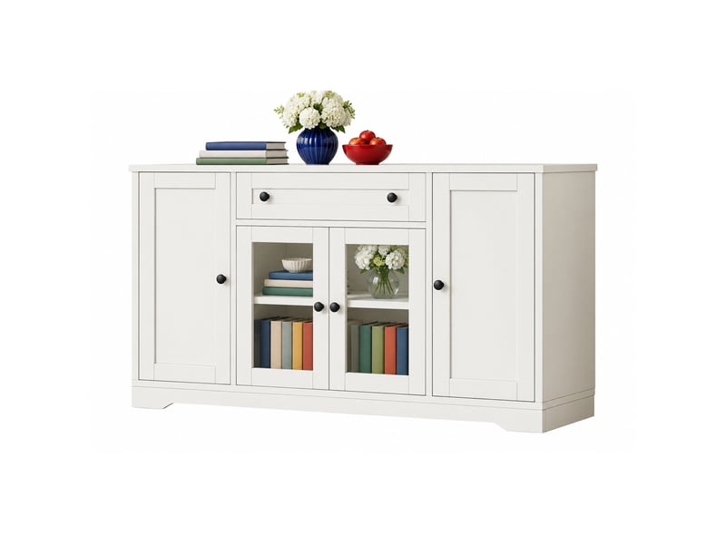 Buffet de rangement 4 portes avec vitrines et tiroir 138 cm evryae - Conforama A