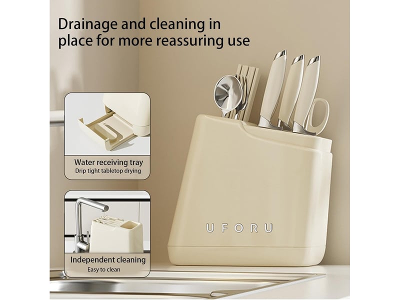  Rangement pour ustensiles de cuisine, multifonction amovible et portable - support pour baguettes amovible - pour ciseaux, aiguisage, fourchettes  - Conforama E