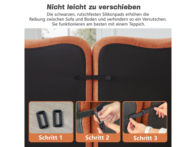  Canapé d'angle, canapé modulable, mousse haute densité, orange, 4 places, en tissu, avec pouf, sans cadre, avec accoudoirs  - Conforama W