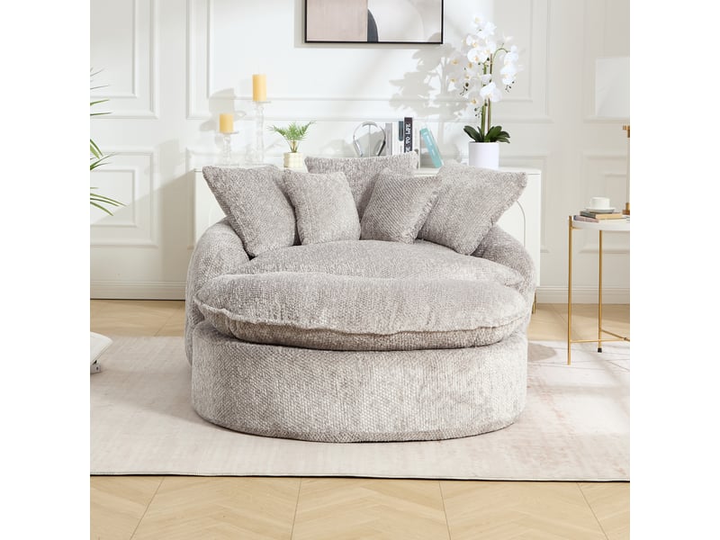  Fauteuil convertible xxl 55 pouces, assise profonde en mousse, dossier réglable, coussins, tissu polyester, gris clair OMNIGLINT TRADING LTD - Conforama E