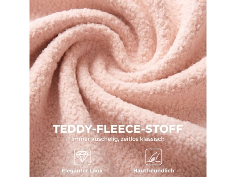  Chaise de bureau pivotante en tissu teddy rose, réglable en hauteur, à roulettes, mousse confort  - Conforama E
