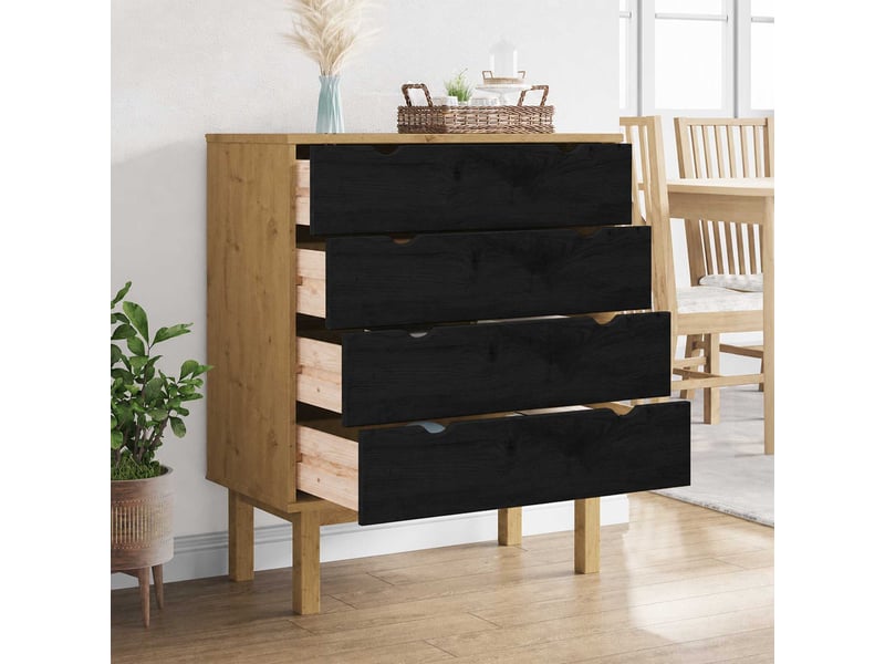  Commode, armoire à tiroirs bureau otta noir 76,5x39,5x90 cm bois de pin massif  - Conforama C