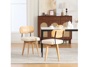 Lot de 2 chaises pivotantes 360° 43x50x77 cm – beige – dossier en rotin tressé et chenille rembourrée
