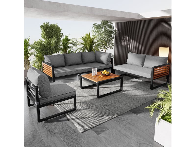  Canapé salon modulable extérieur 5 places métal polyester gris avec table basse homvra  - Conforama D