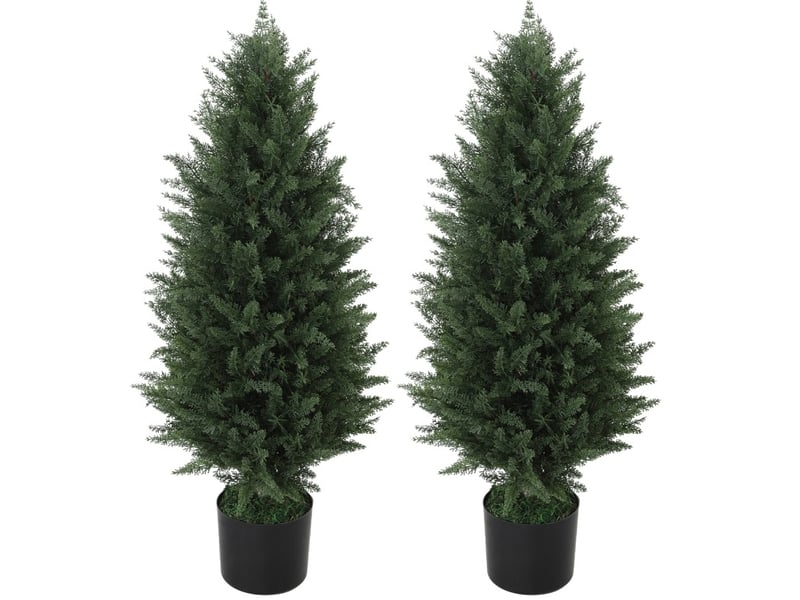  Cyprès artificiels lot de 2 avec pot résistants aux uv intérieur extérieur en plastique vert ø33 × 90 cm  - Conforama A