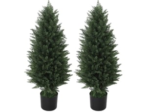 Cyprès artificiels lot de 2 avec pot résistants aux uv intérieur extérieur en plastique vert ø33 × 90 cm