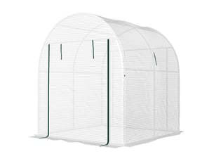 Serre tunnel de 1,8 x 1,8 x 2 m en acier et polyéthylène résistant aux uv pour potager, avec portes et fenêtres à enroulement, blanche