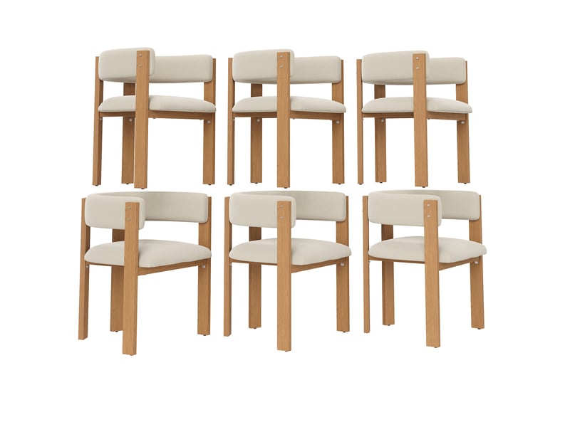  Lot de 6 chaises de salle à manger beige et naturel en tissu, pieds métal aspect bois, dossier ergonomique  - Conforama D