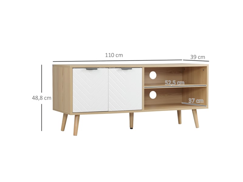 Meuble pour télévision 110 x 39 x 48,8 cm rangement et passe-câbles scandinave moderne en panneau de particules blanc 21_0003036  - Conforama B