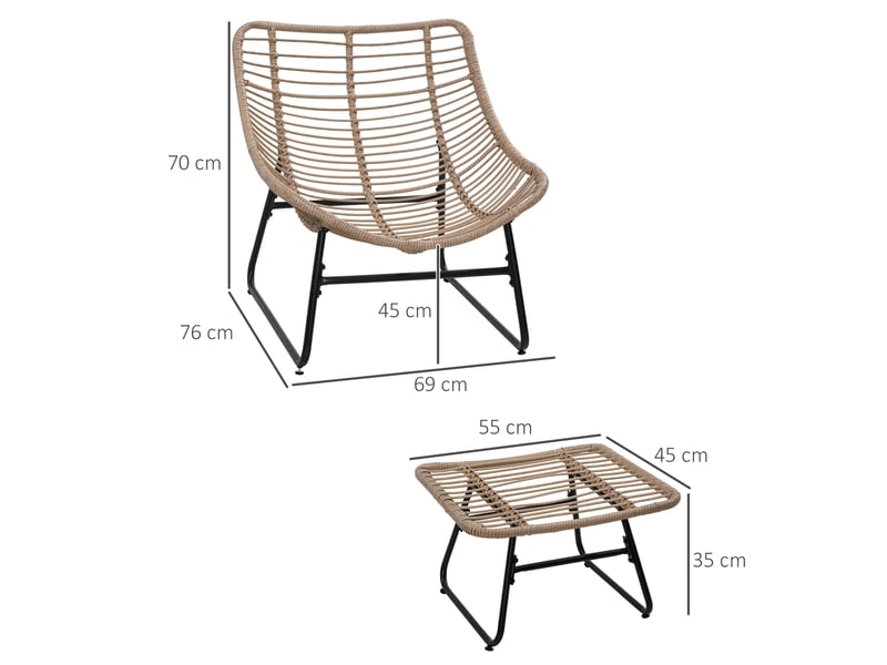  Fauteuil de jardin, chaise de jardin, polyester, 69x76x70cm, bois naturel  - Conforama E