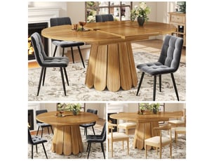 Table à manger extensible en bois rond passage ovale 118-158 cm, table repas multifonction adaptée cuisine, balcon et salle à mang