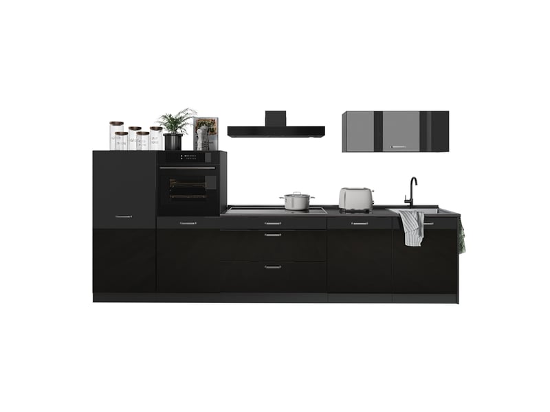  Vicco cuisine, noir haute brillanceanthracite, 340cm plan de travail anthracite  - Conforama E