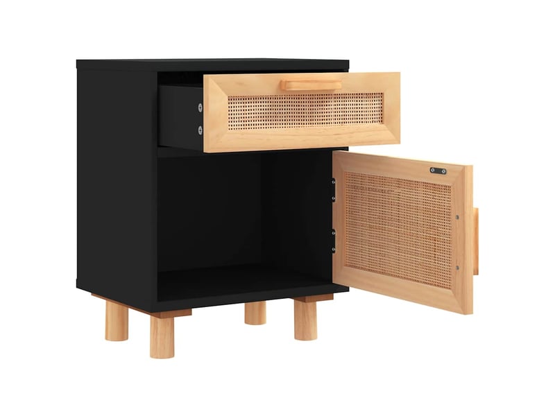  Table de chevet - cabinet de chevet - table de nuit noir bois de pin massif et rotin naturel  - Conforama D