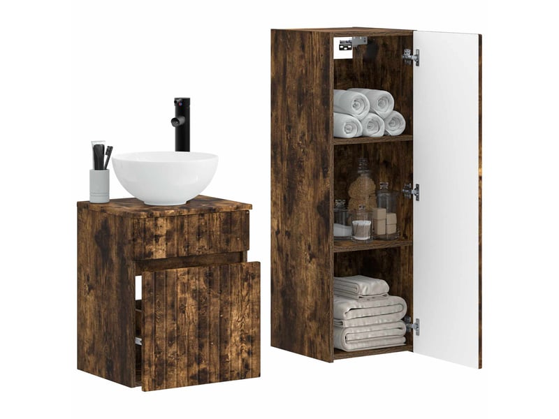  Ensemble de mobilier de salle de bain 2 pcs chêne fumé shl861  - Conforama C