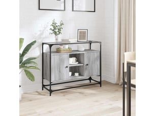 Buffet - bahut - meuble de rangement avec dessus en verre sonoma gris bois d'ingénierie