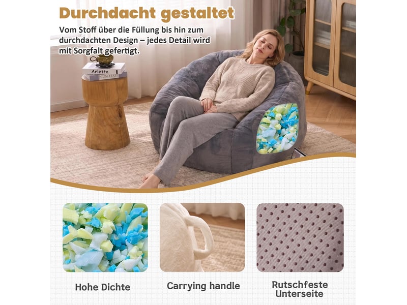  Pouf adulte et enfant en polyester gris clair avec dossier enveloppant, mousse à mémoire de forme, 98 x 98 x 60 cm  - Conforama D