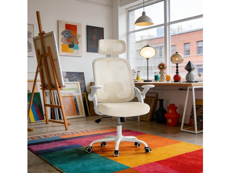  Fauteuil de bureau ergonomique 63,5 x 47 x 109,5-117,5 cm – beige – appui-tête et accoudoirs 3d  - Conforama B