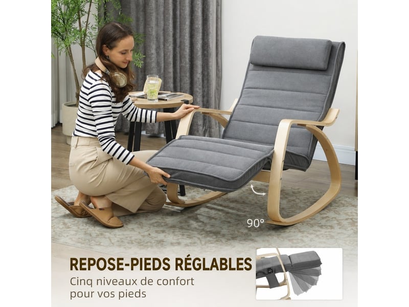  Fauteuil à bascule avec massage, chauffage lombaire, 3 modes, revêtement tissu, gris  - Conforama B