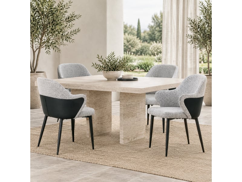  Lot de 2 chaises de salle à manger à dossier enveloppant  - pieds métal croisés, tissu et simili cuir noir gris  - Conforama B