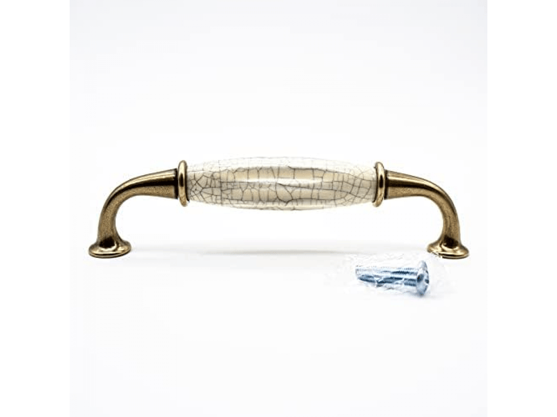  Poignées vintage pour meubles en laiton vieilli de 144 x 35 mm, en zinc, aluminium et porcelaine, pour armoires de cuisine, portes et tiroirs.  - Conforama C