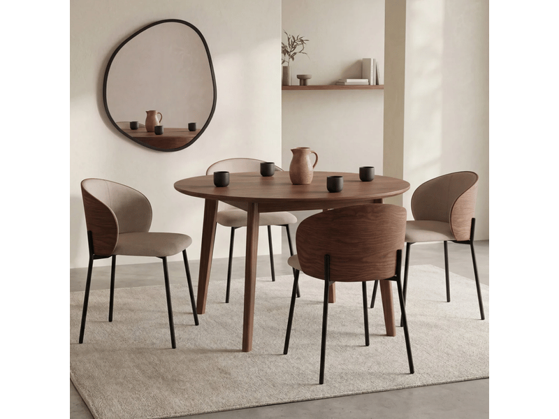  Lot de 4 chaises penny en tissu taupe et dossier effet noyer pour salle à manger  - Conforama B