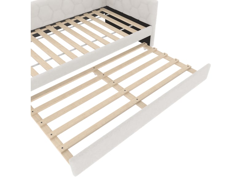  Lit gigogne 90x200 cm, lit enfant, ports usb type-c, lampe de chevet et sommier, velours et mdf, blanc, sans matelas  - Conforama D