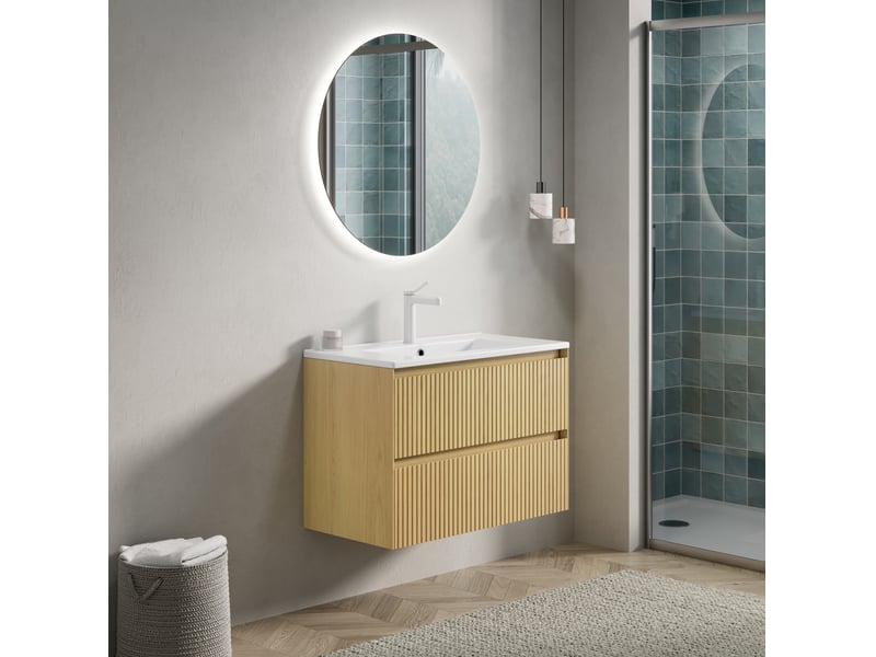 Meuble sous vasque mural avec vasque en céramique, 2 tiroirs à fermeture douce pour salle de bain 75 × 39 × 50 cm  - Conforama B