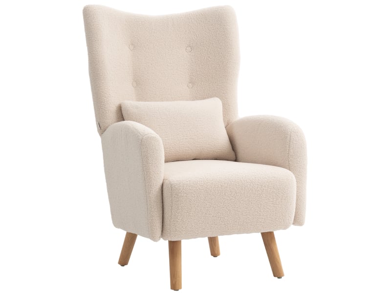  Fauteuil à oreilles en tissu peluche beige 77 x 72 x 106 cm  - Conforama A