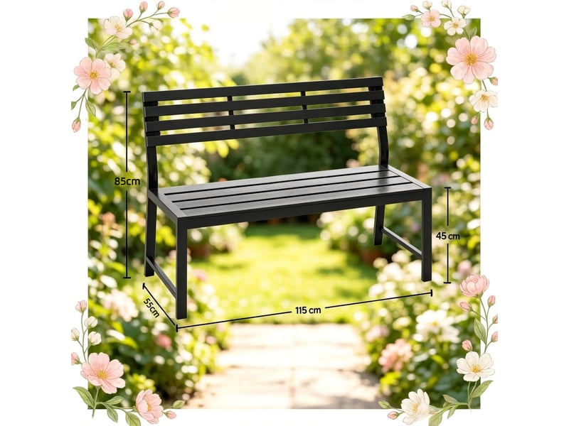  Banc de jardin extérieur avec dossier 115 cm noir homvra  - Conforama E