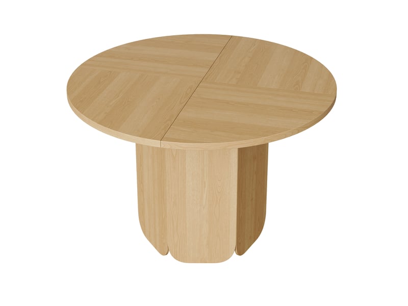 Table ronde à manger ø 120 cm, plateau fixe en mdf, pied central à forme lobée, jusqu'à 6 personnes, décor effet chêne - Conforama E
