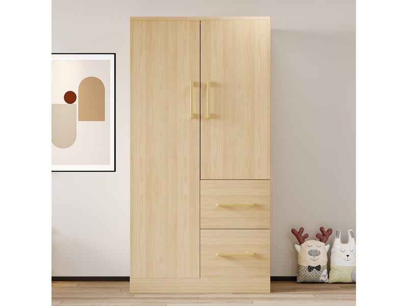  Armoire 70x40x135 cm 2 portes avec tiroirs bois et mdf bois clair  - Conforama D