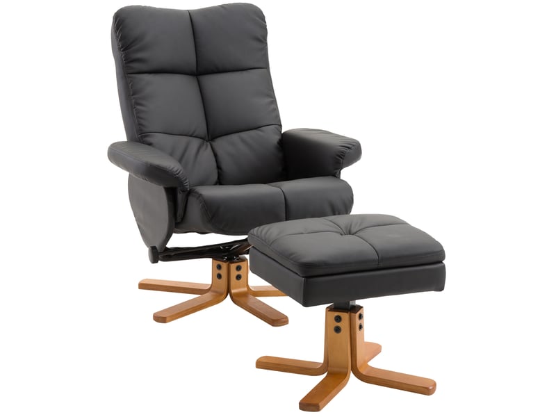  Fauteuil relax avec repose-pieds 80x86x99 cm pivotant 360° inclinable 145° bois polyuréthane (pu) noir  - Conforama A