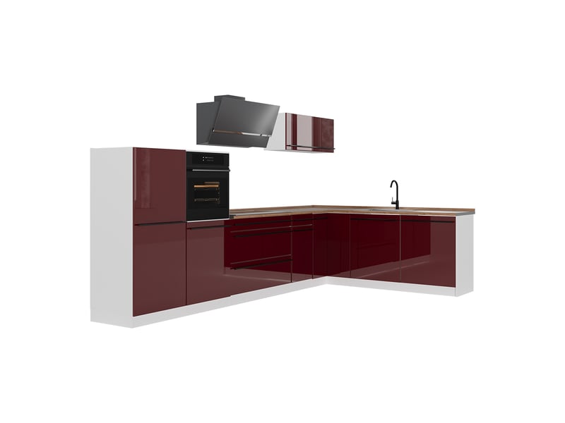  Vicco cuisine en angle, rouge brillantblanc, 347 x cm plan de travail chêne doré  - Conforama A