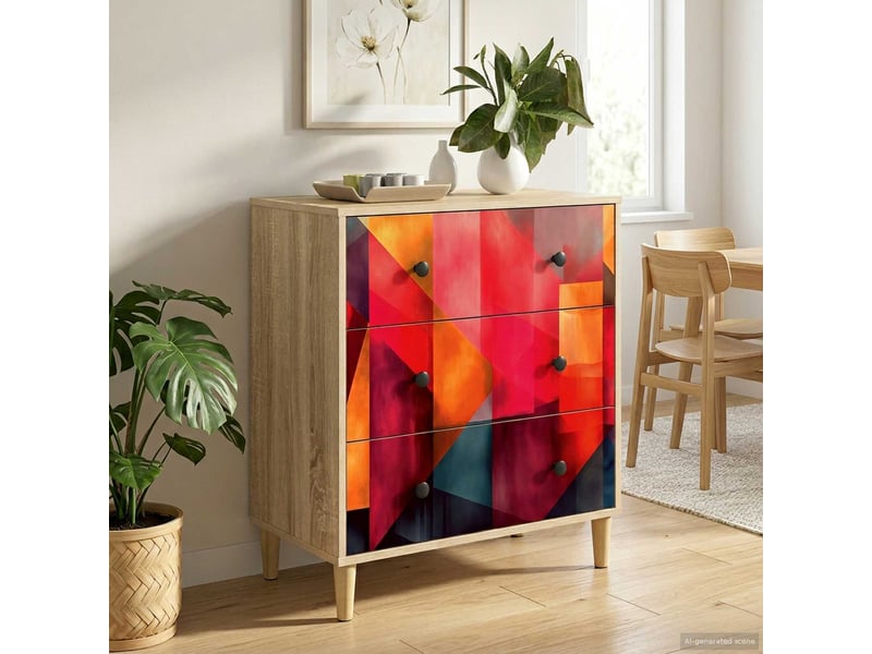  Commode chambre, meuble de rangement heesch impression en blocs de couleur 66x36,5x75 cm  - Conforama B