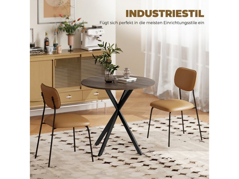  Table à manger ronde 2 personnes en panneau de particules et acier marron ø 80 x 75 cm  - Conforama E