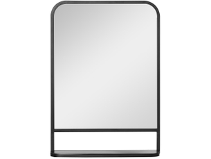 Miroir mural rectangulaire 50 x 70 cm noir en fer, avec tablette intégrée pour salon, entrée ou salle de bains