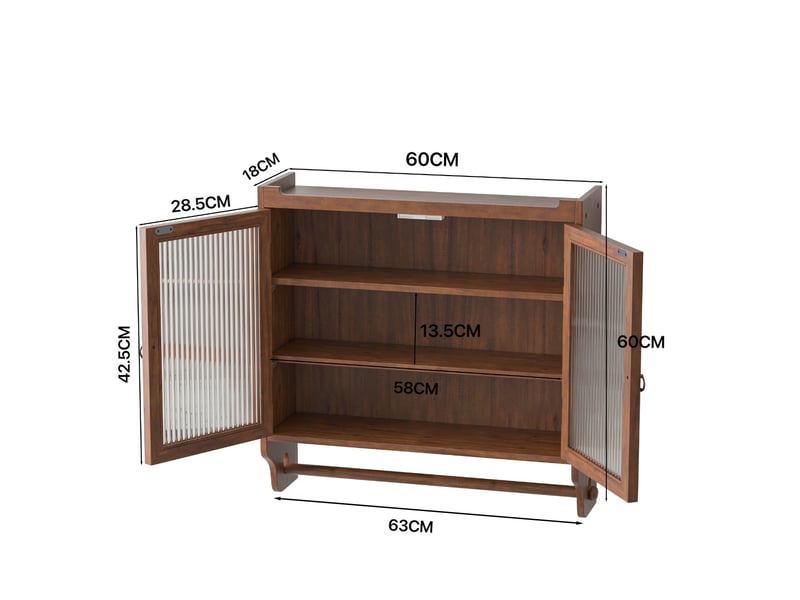  Armoire murale avec 2 portes vitrées et 3 étagères amovibles, porte-serviettes pour salle de bain, 63 × 60 × 18 cm  - Conforama E