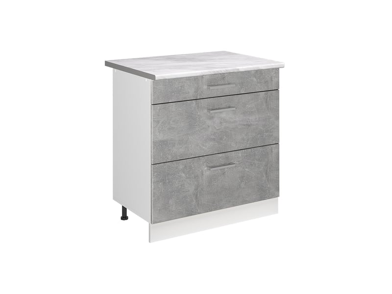  Vicco meuble cuisine, bétonblanc, 80cm avec 3 tiroirs plan de travail marbre  - Conforama A