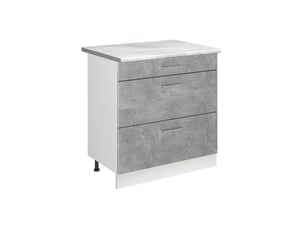Vicco meuble cuisine, bétonblanc, 80cm avec 3 tiroirs plan de travail marbre