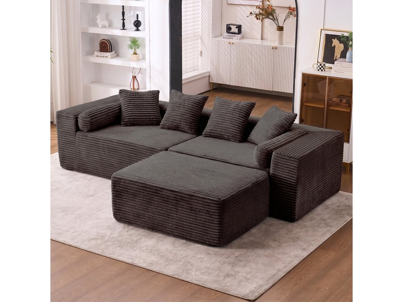Canapé d'angle modulable en l, 3 places noir en tissu chenille, grande méridienne pour salon ou chambre - Conforama B