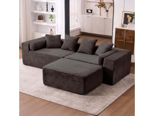 Canapé d'angle modulable en l, 3 places noir en tissu chenille, grande méridienne pour salon ou chambre