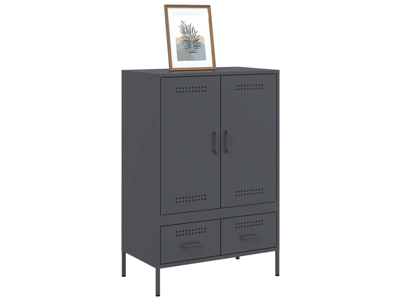 Buffet haut - bahut - meuble de rangement anthracite 68x39x101,5 cm acier  - Conforama D