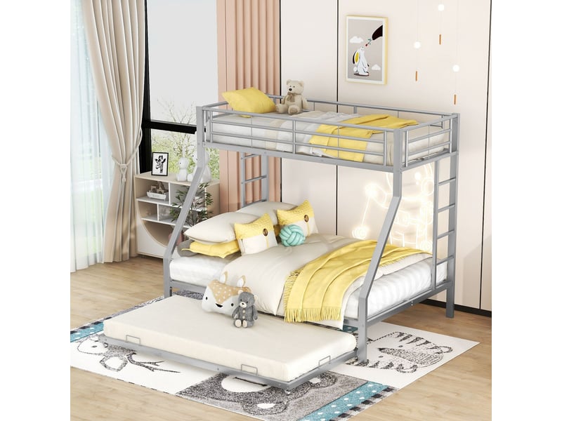  Lit superposé 90140 x 200 cm lit en métal lit extensible échelle des deux côtés usage enfants ados adultes montage simple coloris argent  - Conforama B