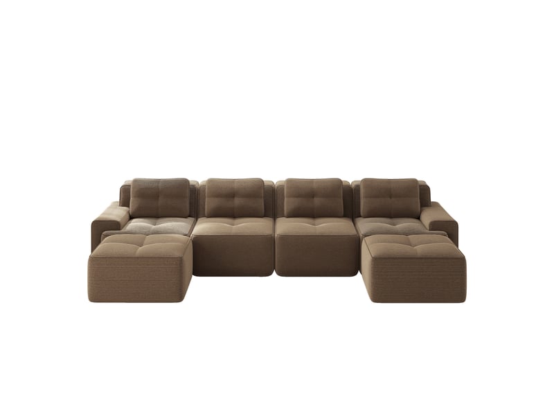  Canapé modulable en u 382x177x69 cm 4 places, mousse 32d, assise profonde 74 cm, en velours côtelé, marron  - Conforama A